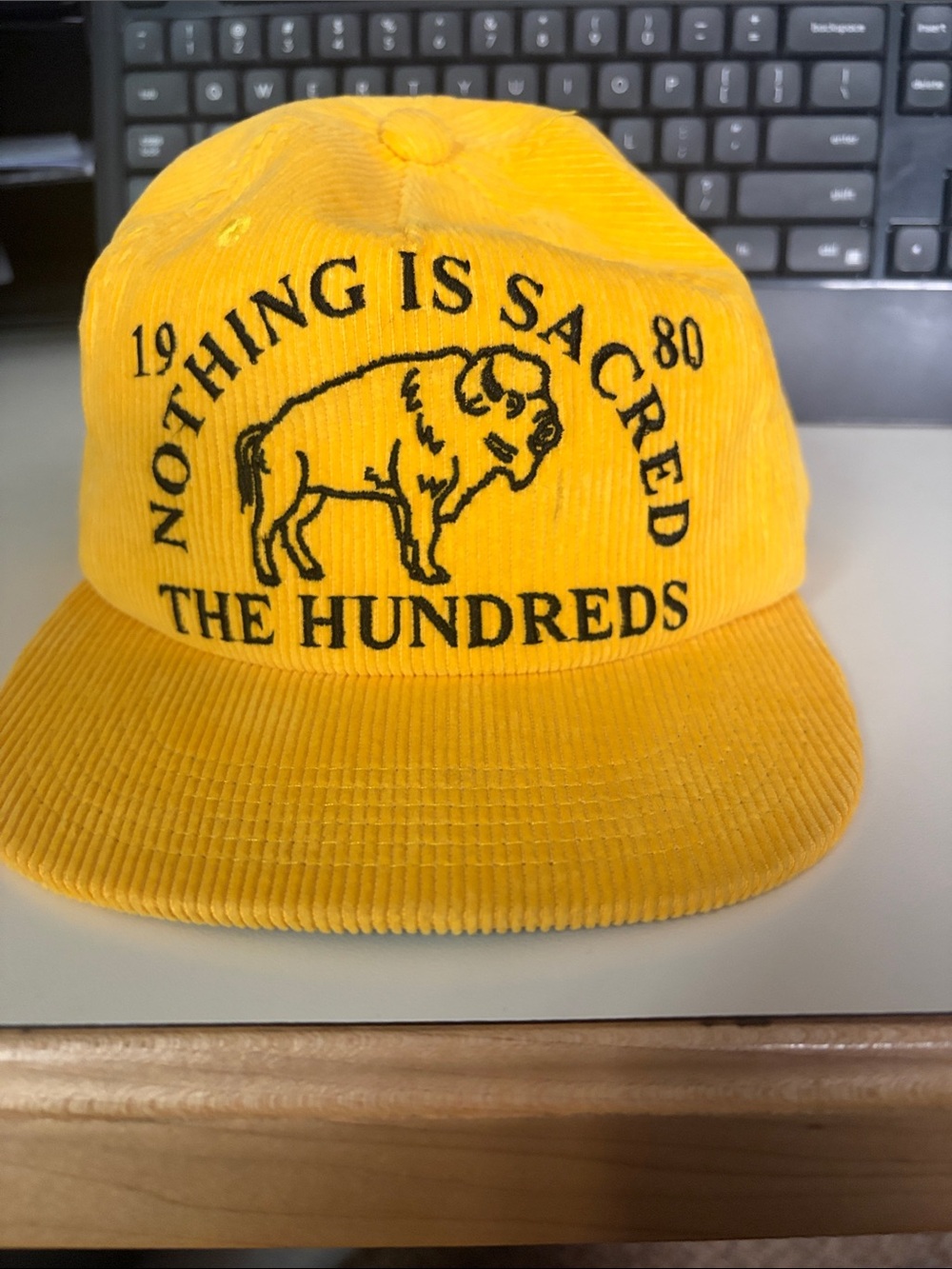 The Hundreds Kids Yellow Corduroy Cap with Black Buffalo Graphic